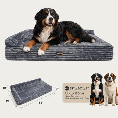 Orthopedic Memory Foam Dog Bed with Pillow – Extra Large 52"x36"x7" Grey