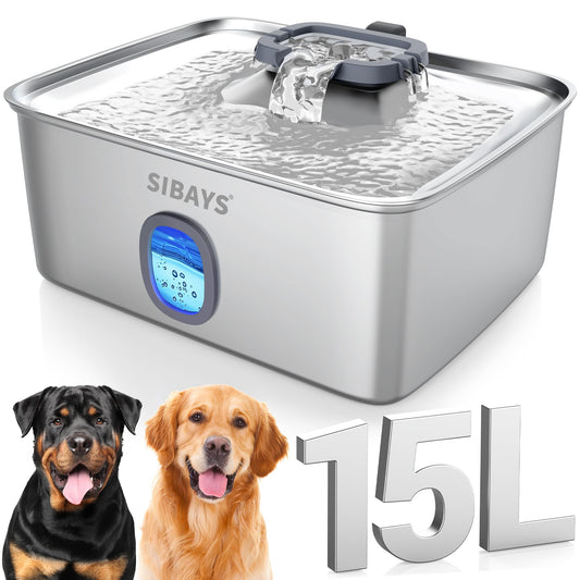 15L Stainless Steel Pet Water Fountain for Large Dogs & Multi-Pet Homes