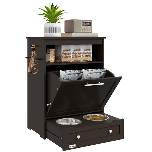 Dog Feeding Station with Raised Bowls & Storage Cabinet