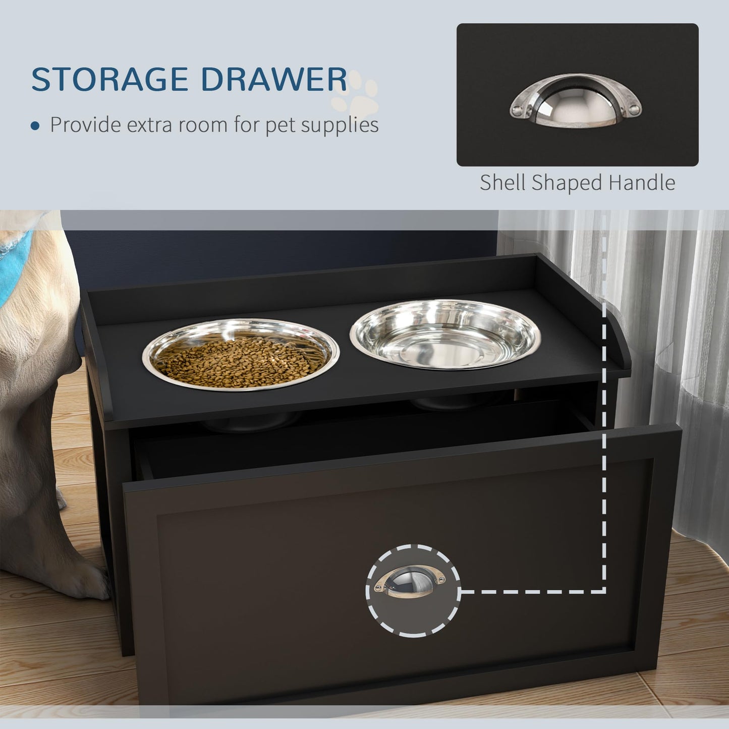 Dog Feeding Station with Storage Drawer & Elevated Bowls