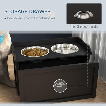Dog Feeding Station with Storage Drawer & Elevated Bowls