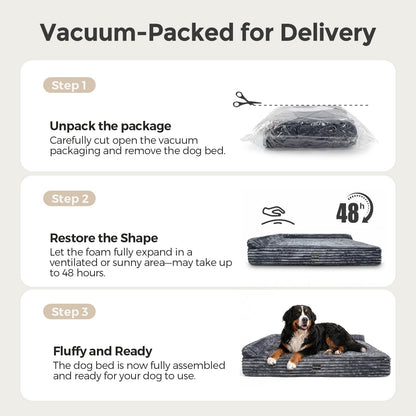 Orthopedic Memory Foam Dog Bed with Pillow – Extra Large 52"x36"x7" Grey