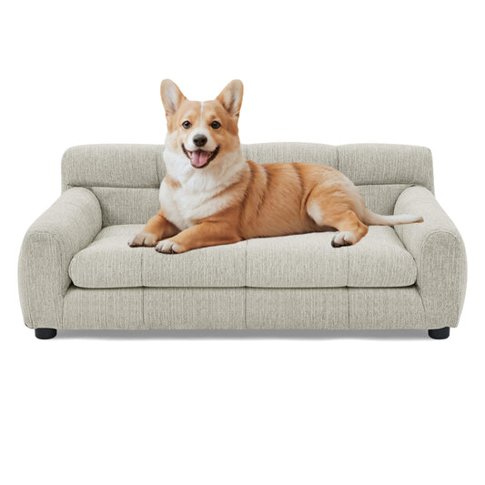 Memory Foam Dog Sofa Bed with Removable Cover & Armrests – 39"