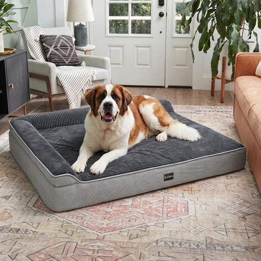 Sytopia Orthopedic Dog Bed for Large Senior Dogs, 7 Inch Thick XXL Memory Foam Dog Bed with L Shaped Bolsters, Orthopedic Pet Couch with Waterproof Liner & Removable Washable Cover, 52"x36"x7"