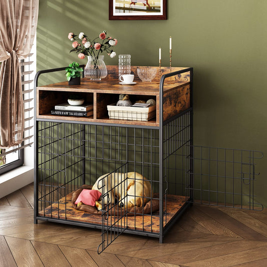 Large Wooden Dog Crate Furniture with Storage Drawers
