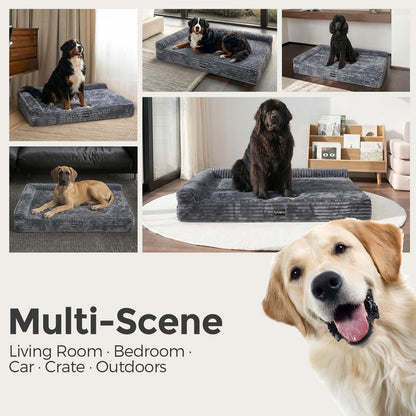 Orthopedic Memory Foam Dog Bed with Pillow – Extra Large 52"x36"x7" Grey