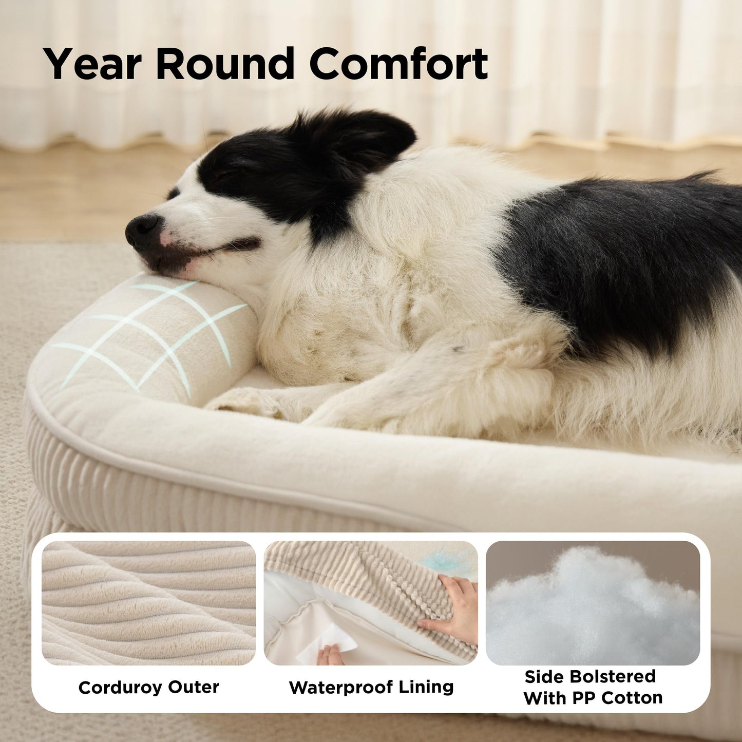 Orthopedic Oval Bolster Dog Bed with Washable Waterproof Cover