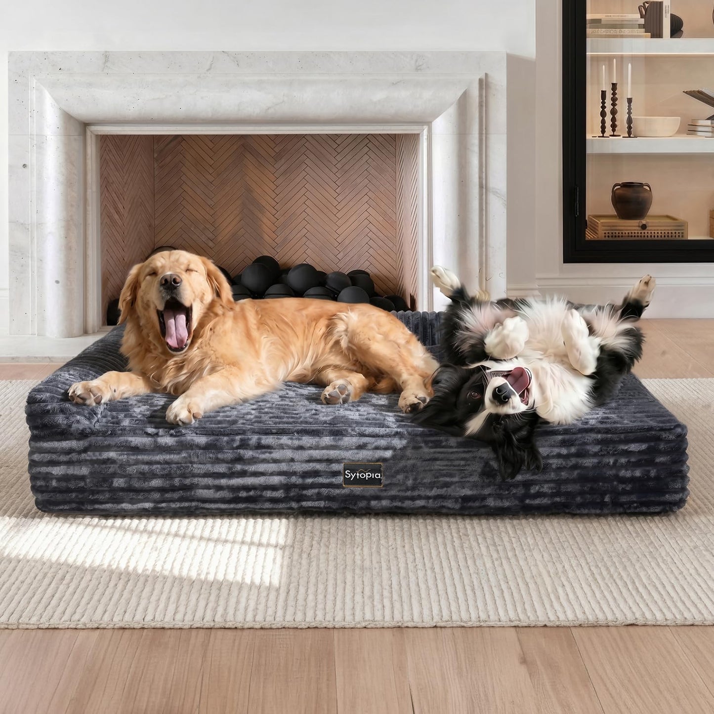Orthopedic Memory Foam Dog Bed with Pillow – Extra Large 52"x36"x7" Grey