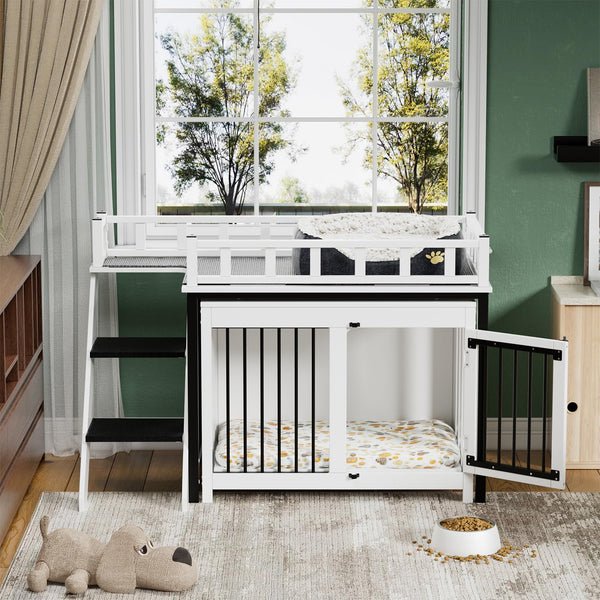 Multi-Functional Pet Bunk Bed with Stairs, Storage & Window Perch