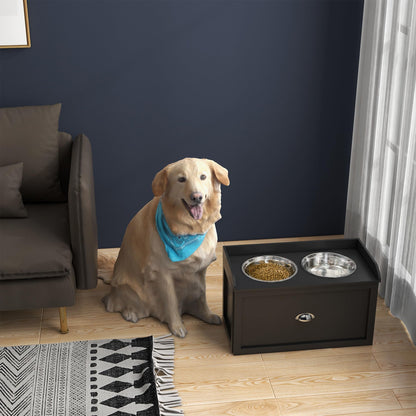 Dog Feeding Station with Storage Drawer & Elevated Bowls