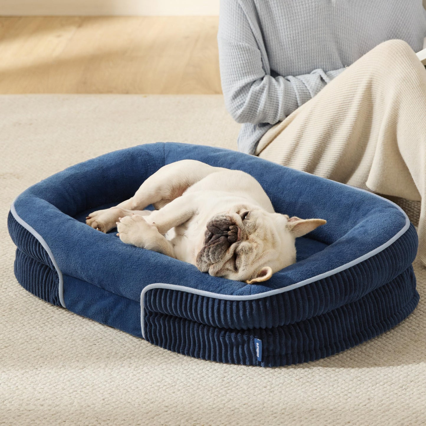 Orthopedic Oval Bolster Dog Bed with Washable Waterproof Cover