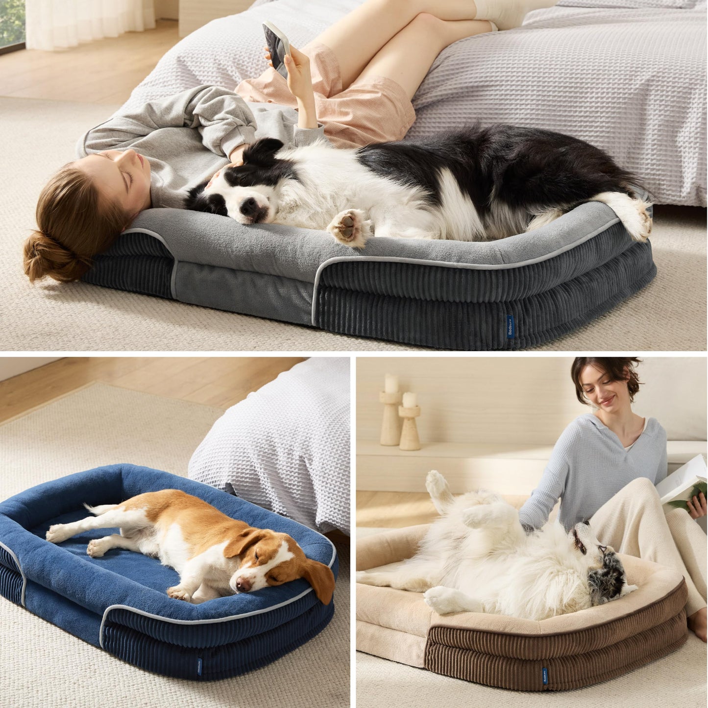 Orthopedic Oval Bolster Dog Bed with Washable Waterproof Cover